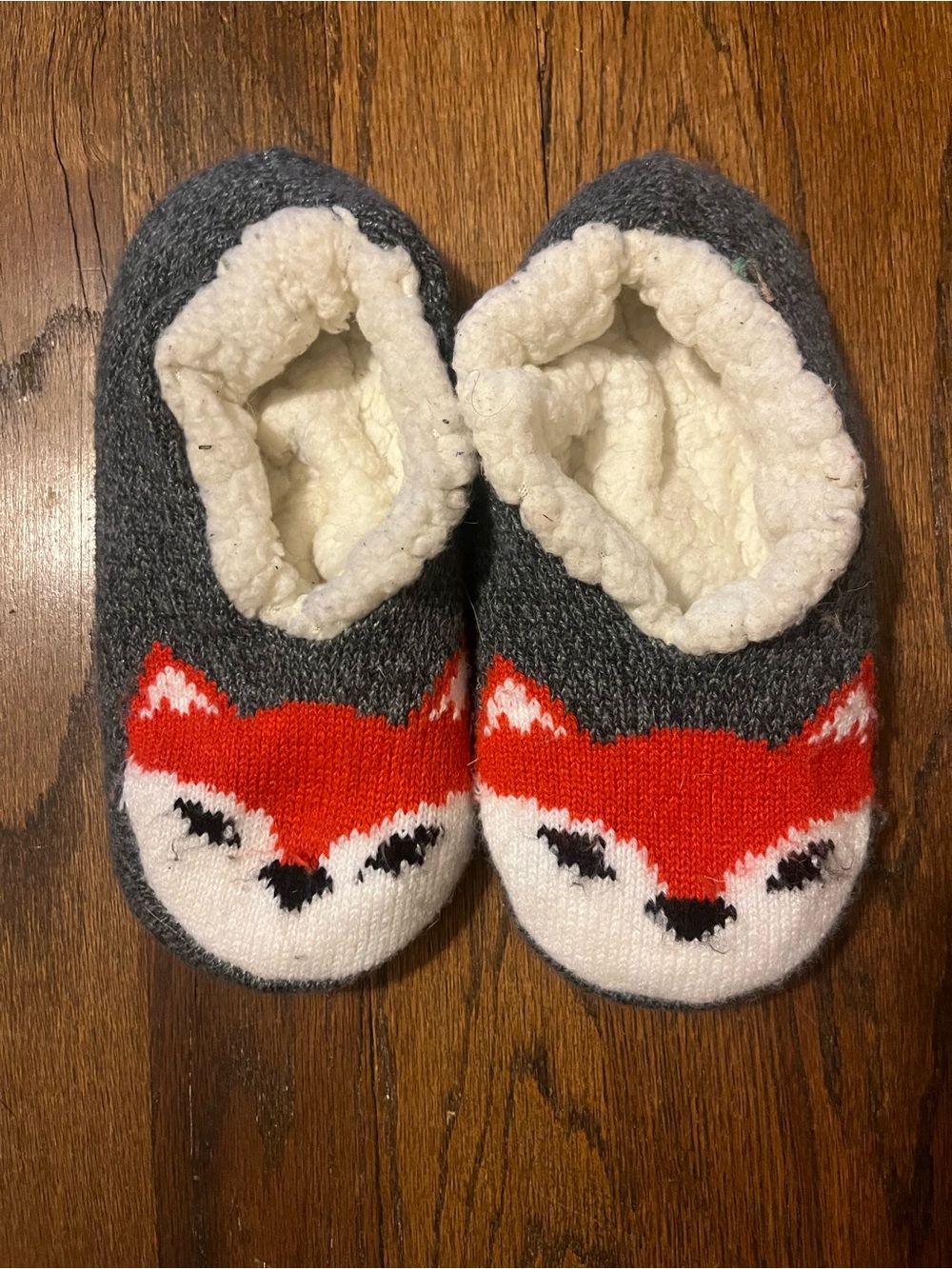 Cozy Gray & Orange Fox Slipper Socks
